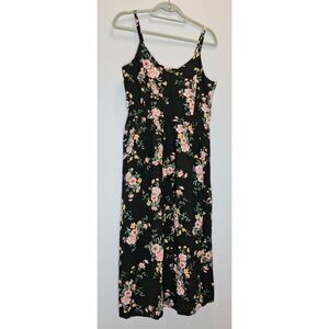 Old Navy womens large midi sundress black yellow floral boho tiered
